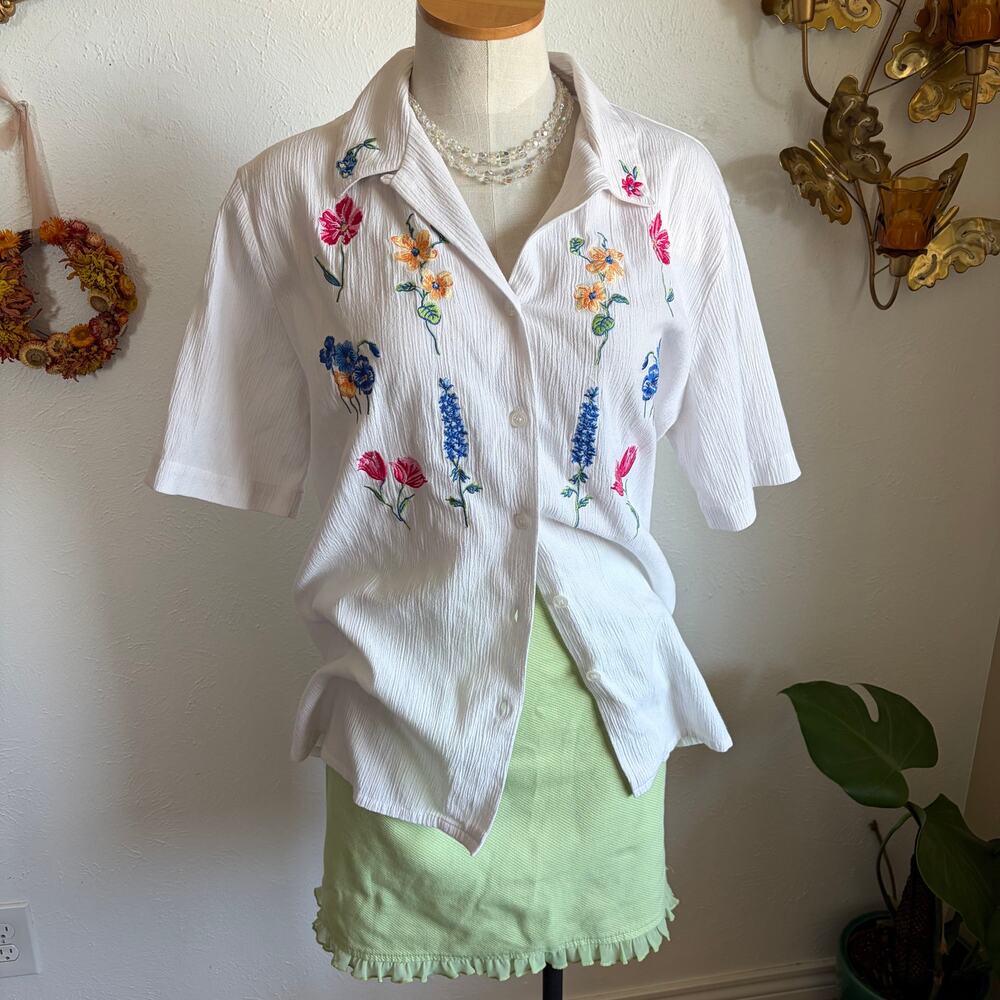 Vintage Floral Embroidered Button Down